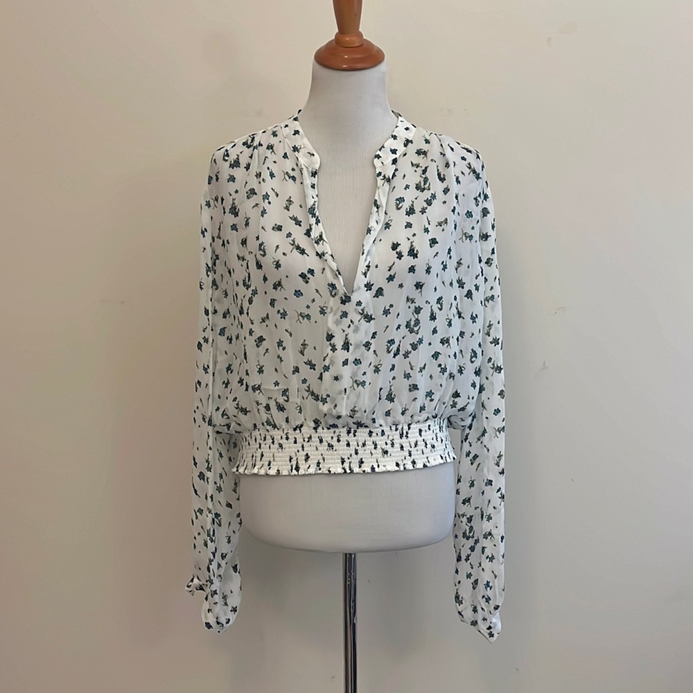 Rag & Bone New Calista Sheer Floral Banded Waist Blouse Size Large